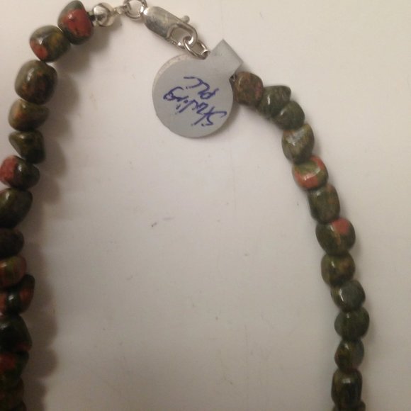 16" Unakite and Silver Necklace - Picture 9 of 14